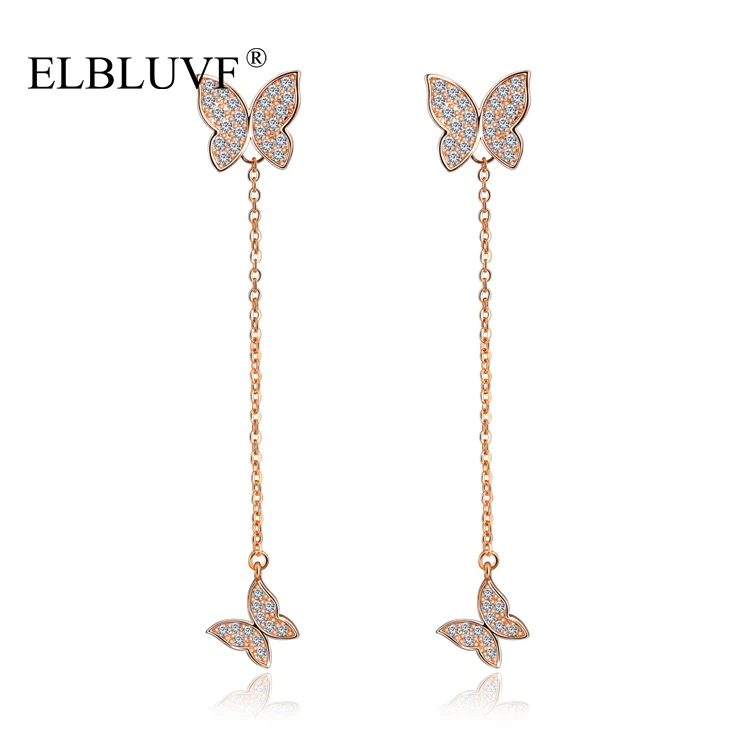 

ELBLUVF Copper Alloy 18K Gold Double Butterfly Dangle Earrings Jewelry For Girls Women Ladies, Gold , silver