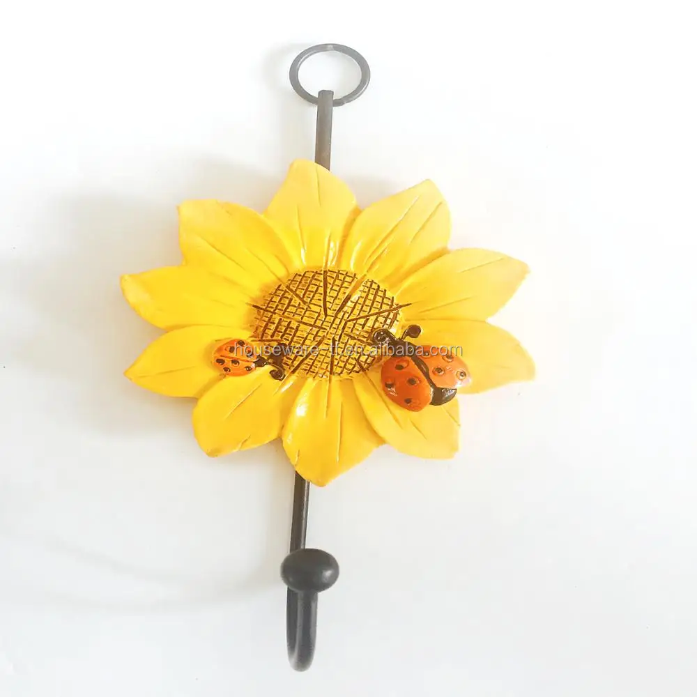 durable sunflower with ladtbird resin wall hook