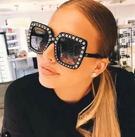 

15982 Best Selling New Fashionable Women Diamond Studded Oversize Square Sunglasses