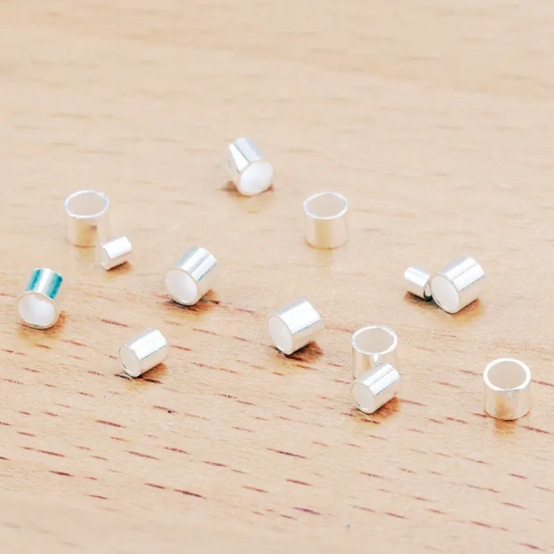 925 Sterling Silver Straight Smooth Crimps Silver Components Positioning Tube Beads for Jewelry Making Jewelry Findings