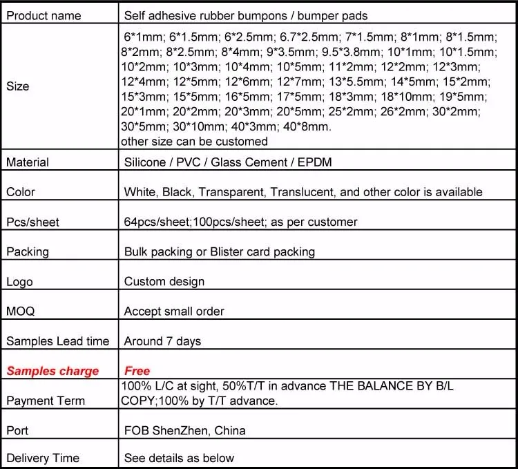 Soft Self Adhesive Silicone Rubber Bumpers Pads Anti Slip Bumpons For