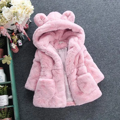 

2019 New Winter Baby Girls Clothes Faux Fur Fleece Coat Pageant Warm Jacket Xmas Snowsuit 1-8Y Baby Hooded Jacket Outerwear