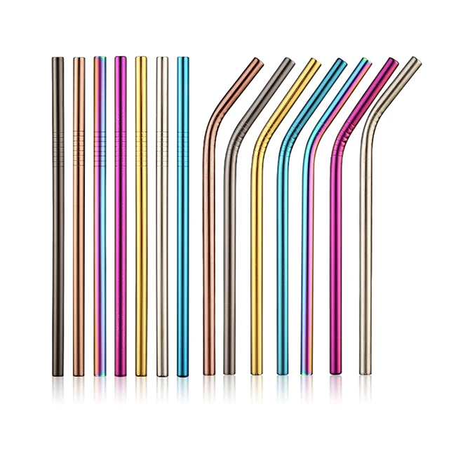 

304 stainless steel straw,metal straw,popotes de acero inoxidable, Black, rose gold, colorful, gold, purple, silver