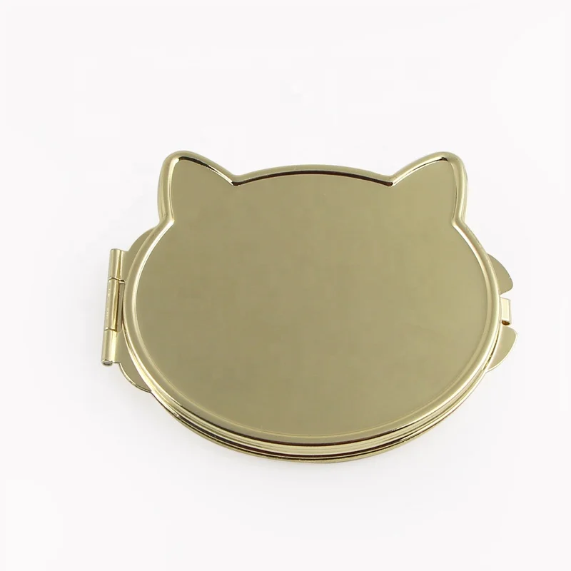 

Mini DIY Lovely Cat Face Double Side Metal Pocket Makeup Mirror, Gold