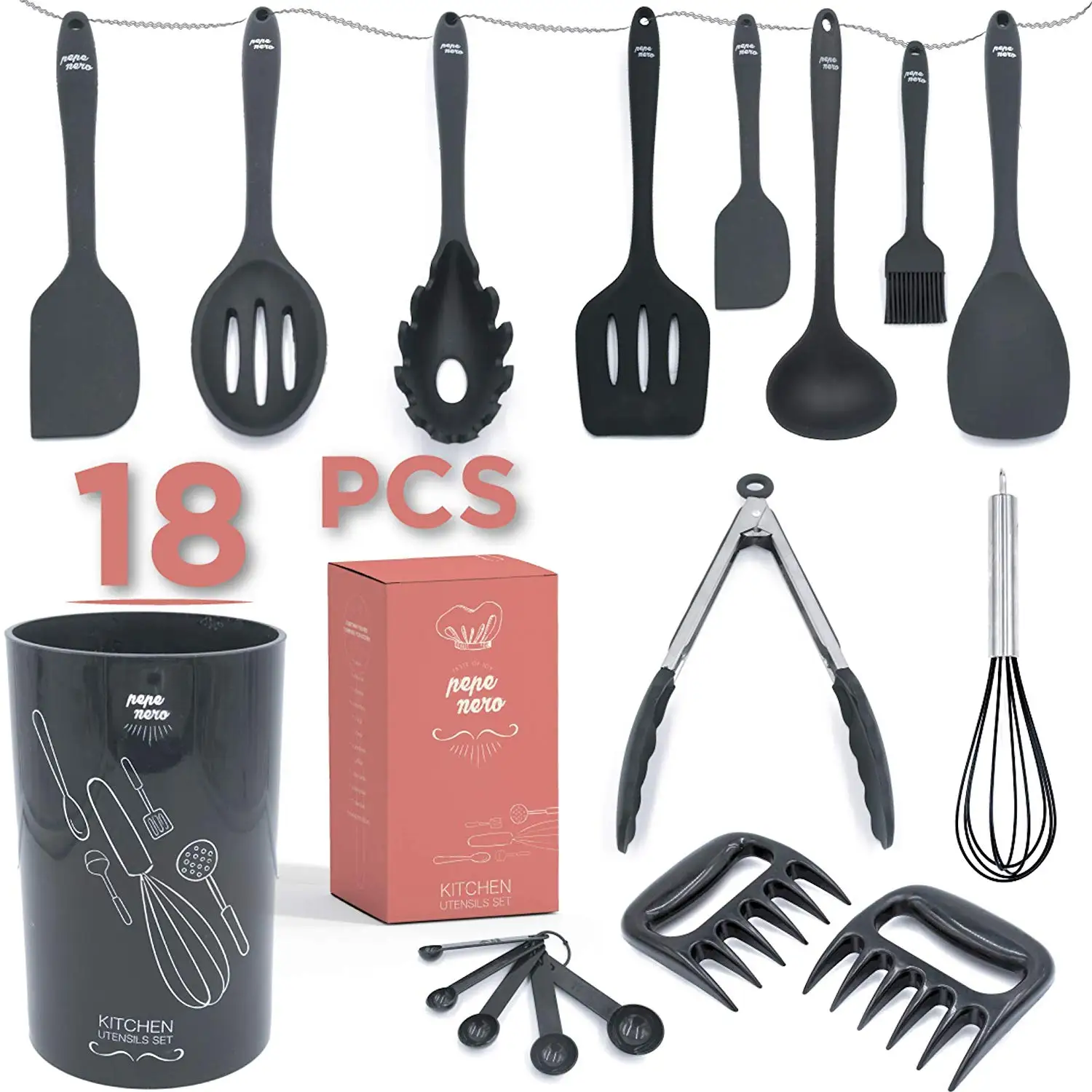 Silicone Kitchen Utensil 12 Pcs With Turner Spatula Soup Ladle Brush Long Handle Shovel Long Slotted Spoon Colander Rolling Pin