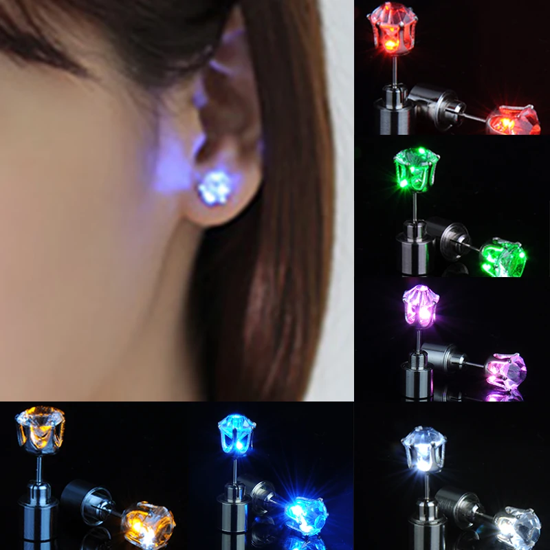 

Light Up Earring Diamond Crown Studs Flashing Blinking Dance Party Accessories Glowing up Decoration for Men Women LED Earrings, Optional