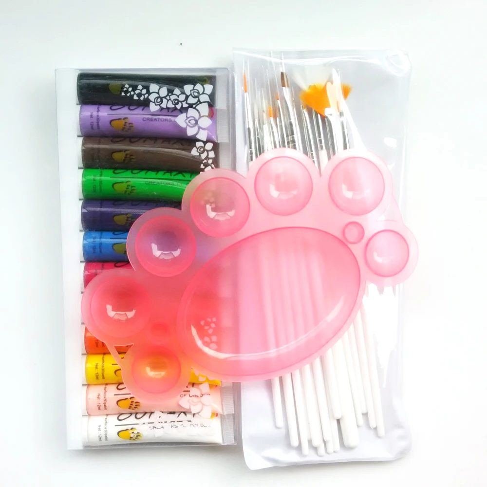 3 Items Nail Art Decoration Kit 12 pcs Colors Pro Paint 3D Painting Pigment Gel 1