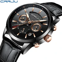 

CRRJU 2212 L New Mens Watches Leather Strap Quartz Casual Business Wristwatch Fashion Chronograph Water Resistant Montre Homme