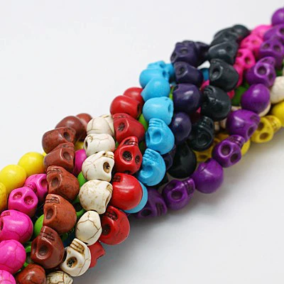 

PandaHall Mixed Color Synthetic Howlite Dyed Halloween Skull Beads