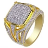 Blues 7 8 9 10 11 12 Micro Pave Cubic Zircon Gold Bling Big Square Mens Stone Rings