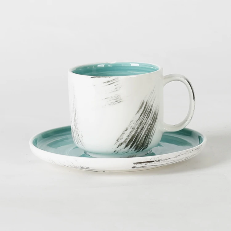 Italian style novelty cafe used wholesale stoneware tea cups and saucers for hotel