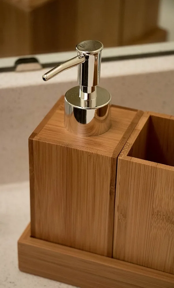 Premium Bamboo Bathroom Accessory Set Include Toothbrush Holder, View
