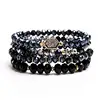 Bohemian Multi-Layer Sparkly Crystal Statement Bracelet - Beaded Stretch Strand Stackable Bangle Set