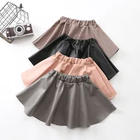 

2019 New Fashion Kids Girl Twirl Skirt Solid Pu Leather Skirt for 4-8 Years old School Girl Short Pink Leather Skirt 4 Colors