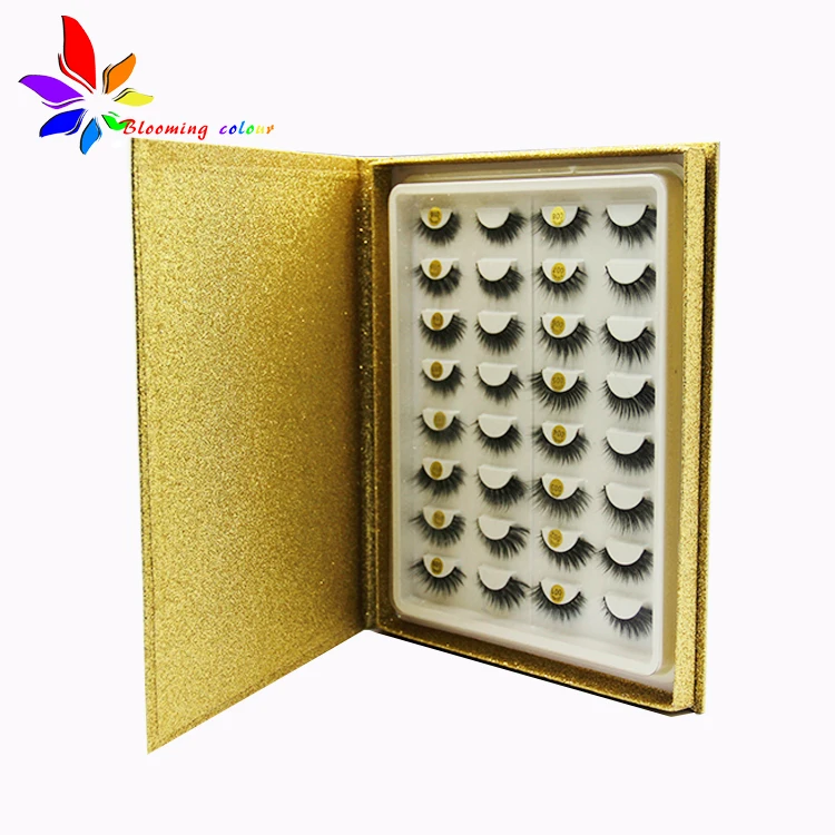 

Wholesale mink eyelashes custom packaging box 16 pairs lashes plastic tray book with your logo