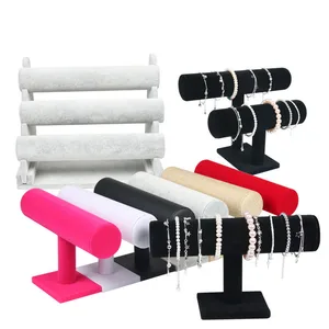 High Quality Vintage PU Leather / Velvet Bracelet Chain Watch T-Bar Rack Jewelry Organizer Hard Display Stand Holder