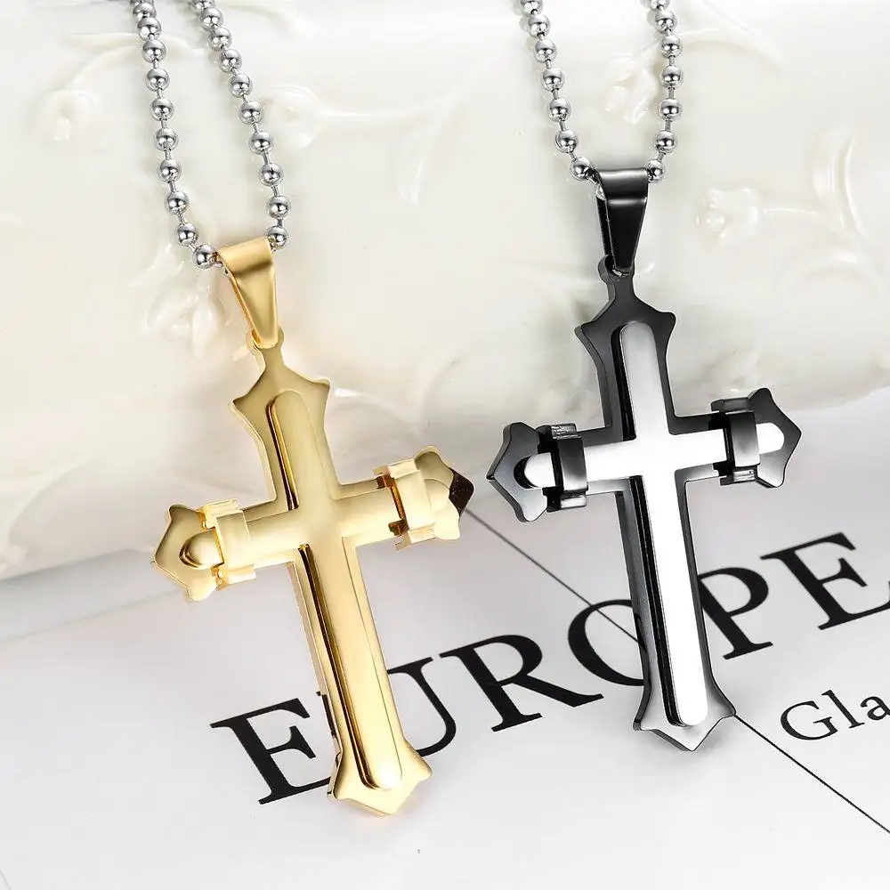 religion style cross pendant stainless steel couple necklace for men and women