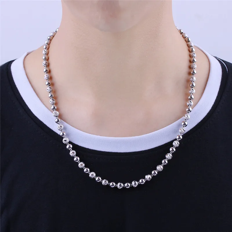 Sterling Silver 5mm 22 Inch Pearls Bead Necklace. 