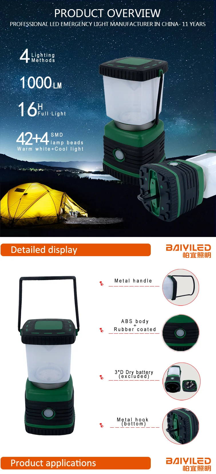 Volt 12V 18650 Li Ion Battery Lantern 12 Led Camping Light