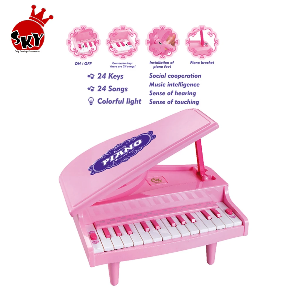 Teclado Piano Rosa Juguete para Niños 24 teclas multi-funcional con micrófono Regalos 