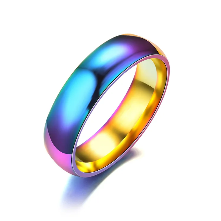 

Fashion 6mm Wide Rainbow Wedding Rings for Women and Men Stainless Steel Ring, N/a