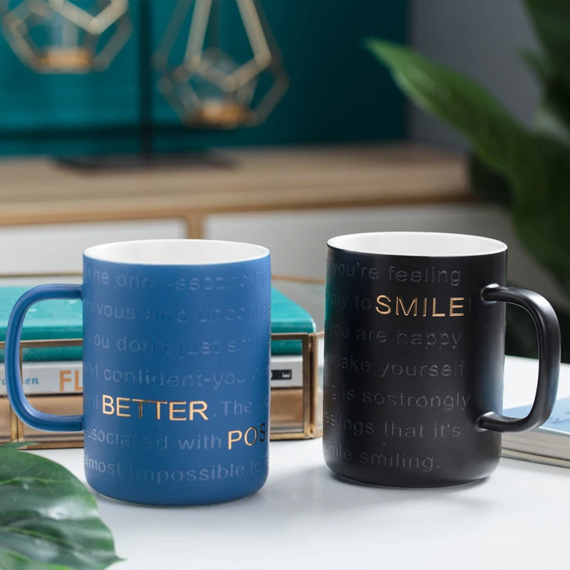 

2019 high quality embossed smile words ceramic mug
