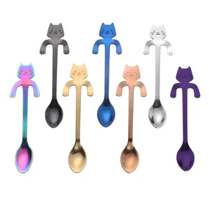 Image of metal cat shaped spoon 304 stainless steel coffee spoon