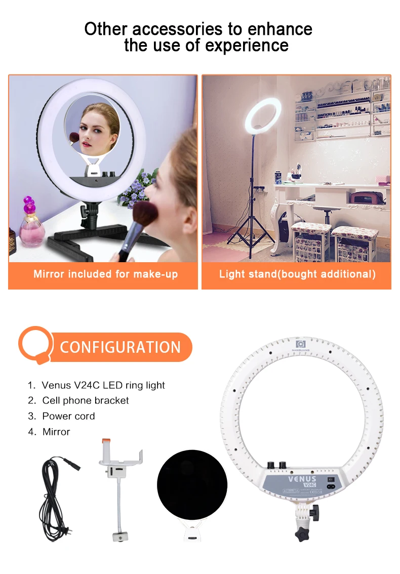 NanGuang Venus V24C bi color 14 inches ring LED light makeup ring eyelight selfie ring light photography lighting for beauty