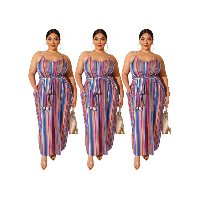 

Summer Plus size Stripe Maxi Long Dress for Women, As shown