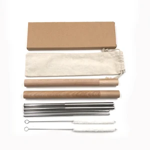Image of 8 items per set of the drinking straws cotton brushes and wood travel box