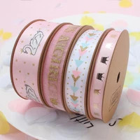 

High quality princess pink decorative print satin ribbon