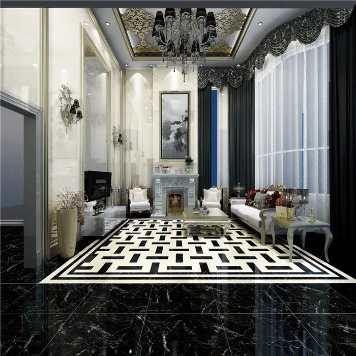 Shopping mall glossy porcelain polished black interior ceramic tiles