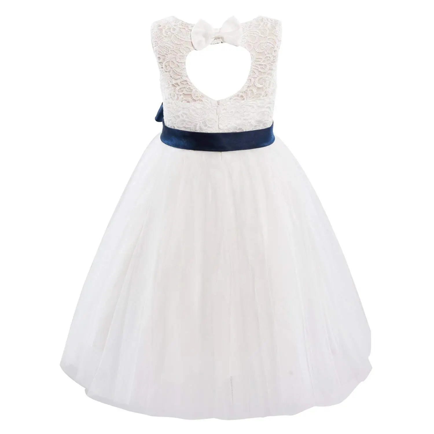 White Lace Top Tulle Floral Petals Flower Girl Dress Christening Dresses 165S