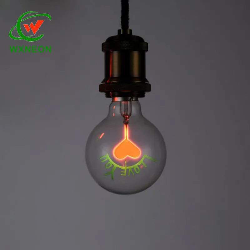 2W E27 Indoor Night Light G80 Edison Bulb with Red Heart