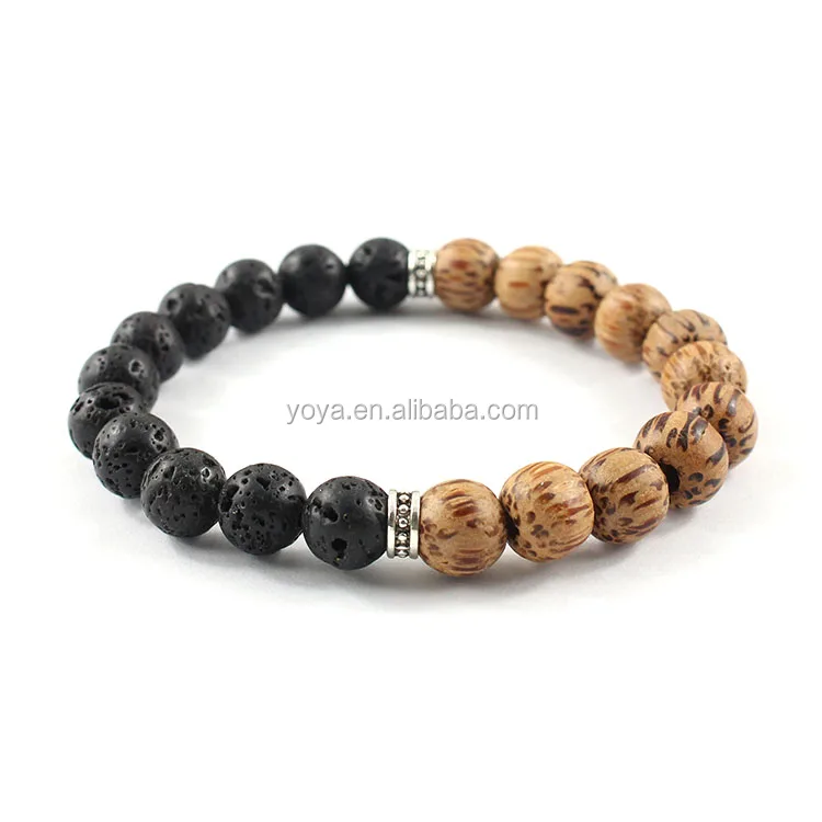 

BRP1397 Whole Sale Black Lava & Wood Beads Bracelet,Lava Beads Diffuser Bracelet For Jewelry