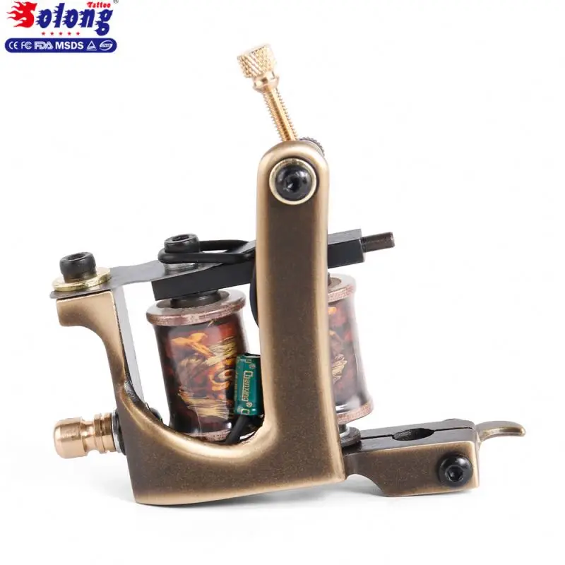 

Solong M203 Tattoo Custom Brass Tattoo Machine Gun Handmade 8 Wraps Pure Copper Coils For Liner Temporary Tattoo Machine Coil, As picture