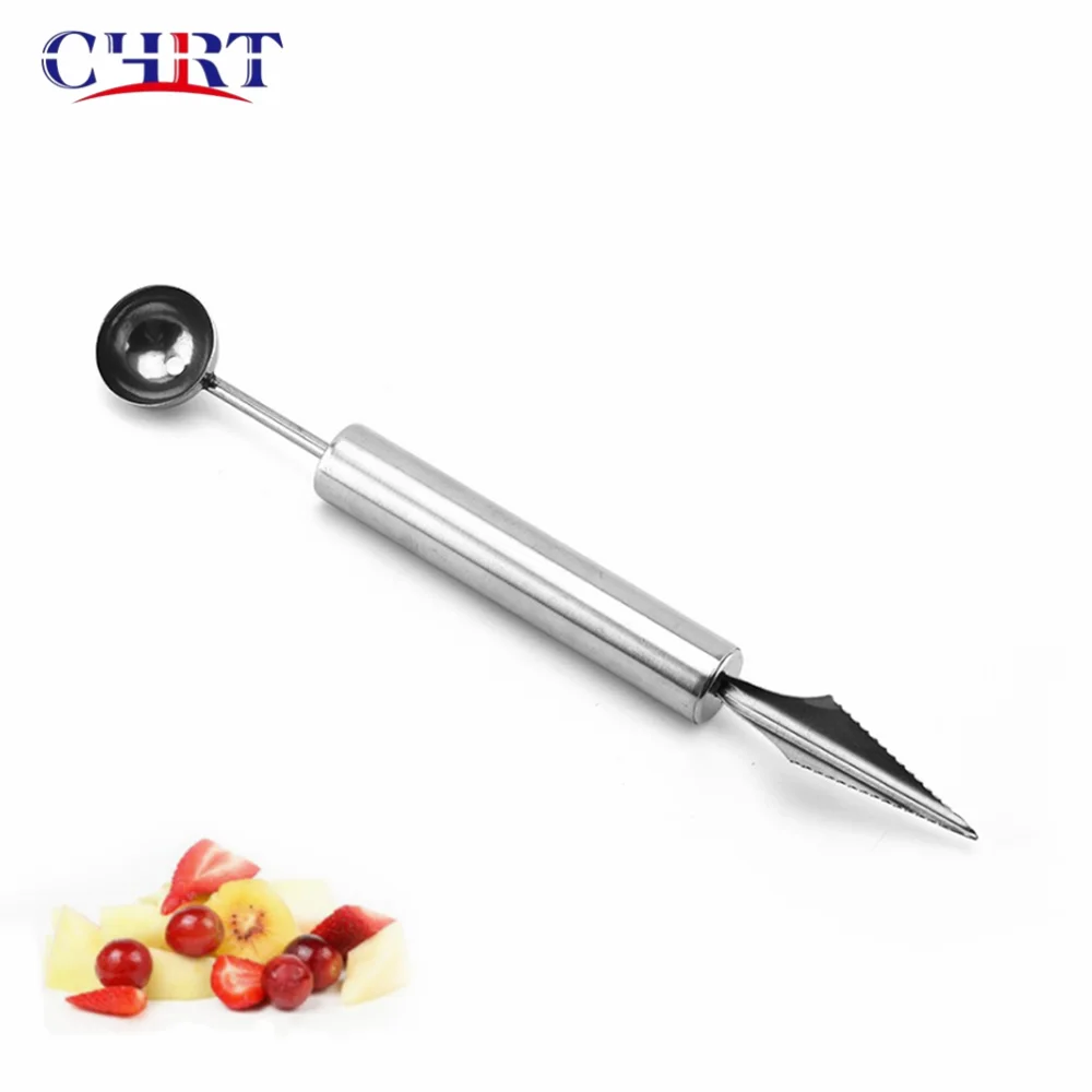 

Chrt Easier-Perfect Stainless Steel Dual Fruit Carving Knife Ice Cream Scooper Melon Baller Slicing Spoon Handle Carving Knife, Sliver