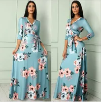 

Amazon wish floral dress women plus size winter 2019 spring V-neck Christmas dresses Africa ladies Mexico party dresses