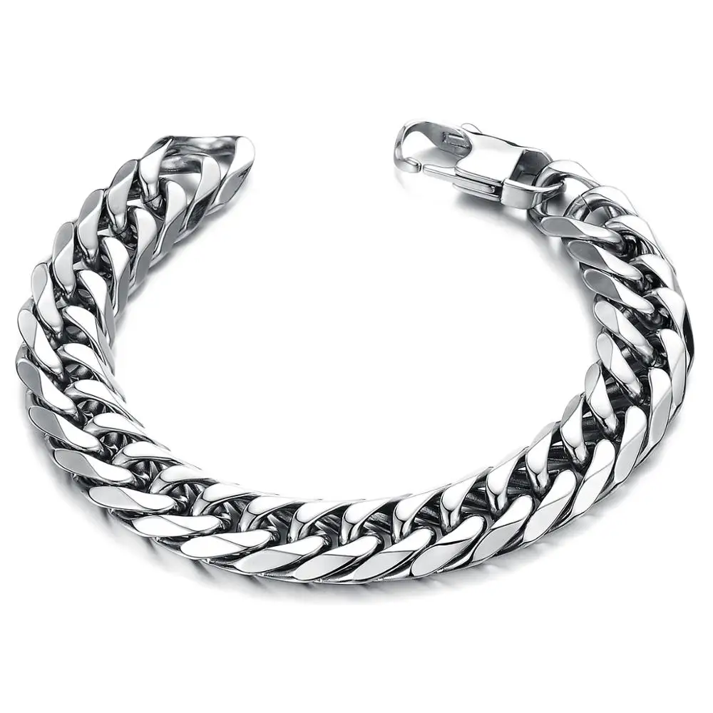 

Width mens womens bracelet jewelry stainless steel silver tone cuban link chain bracelet