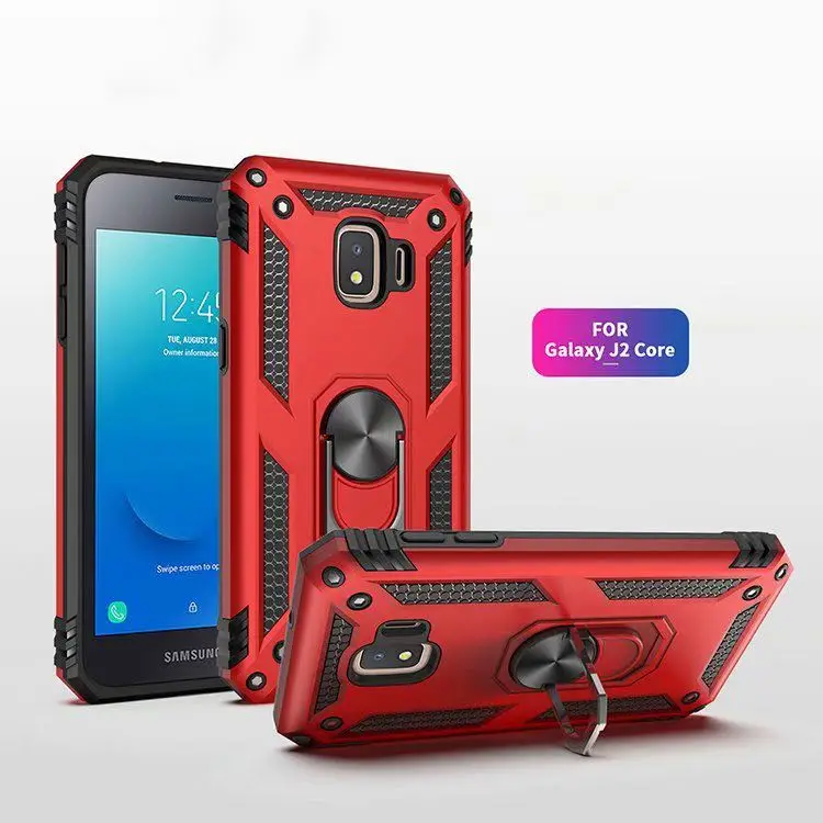 

Military Rugged Impact 360 Metal Ring Back Phone Case For Samsung Galaxy J2 Core Mobile Cover