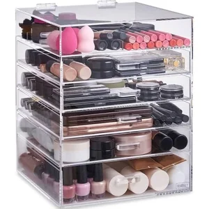 Image of Beautiful Extra Large 6 Tier with 5 drawers Clear Acrylic Cosmetic Makeup Organizer