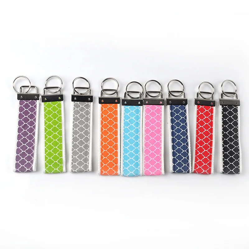 

Quatrefoil Keychain Wholesale Blanks Cotton Ribbon Key Fob Fabric Wristlet Keychain DOM-108014, Black, aqua, gray, pink, orange, kiwi, lavender, navy, red