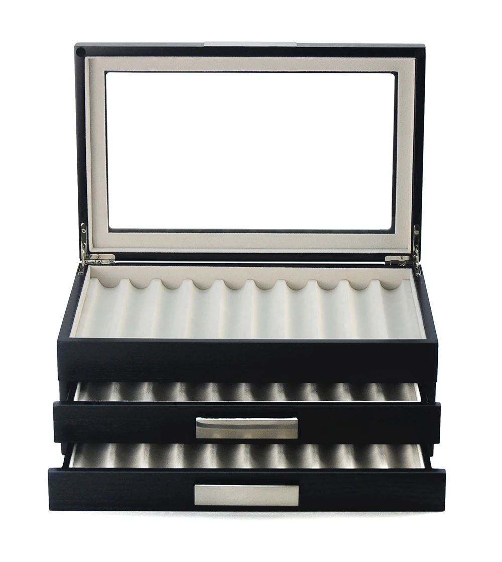 30 Slots Wooden Fountain Pen Box For Pen Collectors With Glass Top