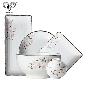 Image of High quality snow pot cherry ceramic dinnerware fine Japanese style porcelain dinner set