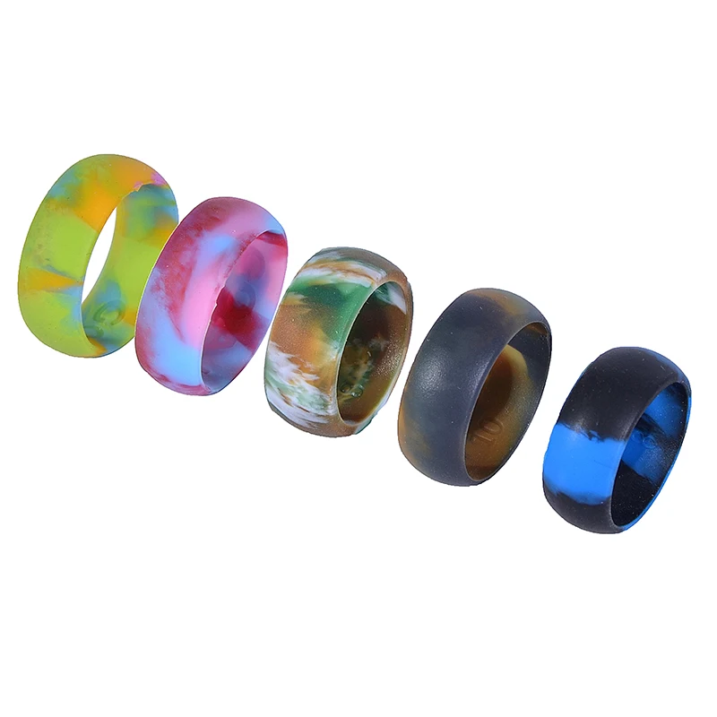 

Wholesale custom engraved logo promotional skin safe mixed colors camo silicone rubber finger thumb ring band o wedding rings, Customized