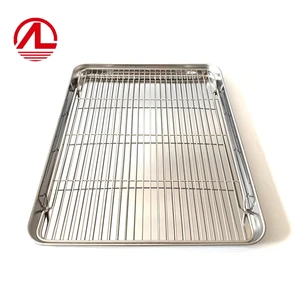Image of 1Tray +1 Rack Amazon Hot Sale40*30*2.5cm Dinner Tableware stainless steel Tray Backing Rectangle cookie Roasting Trays with rack
