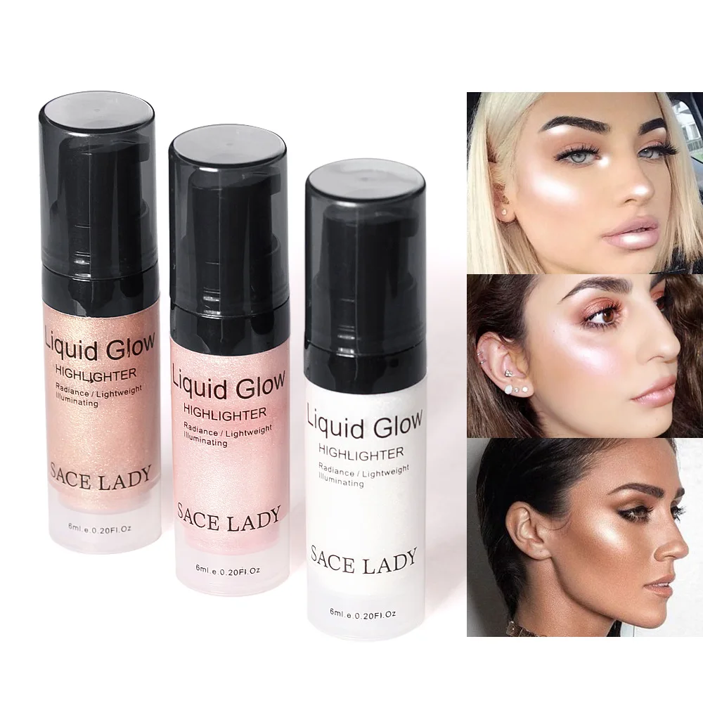 

SACE LADY face eyes lips highlight liquid glow 3D makeup contour lips shimmer liquid highlighter cream 3 colors 6ml, 3 colors to choose