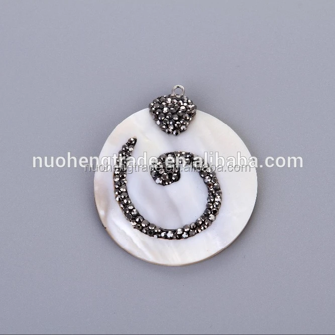 

Wholesale Crystal Pave Mother of Pearls Rhinestone Necklace Pendants Round, Ivory
