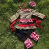 Fall clothes girls leopard outfits kids ruffle capri set girls Fall clothing girls black pant sets with necklace and headband