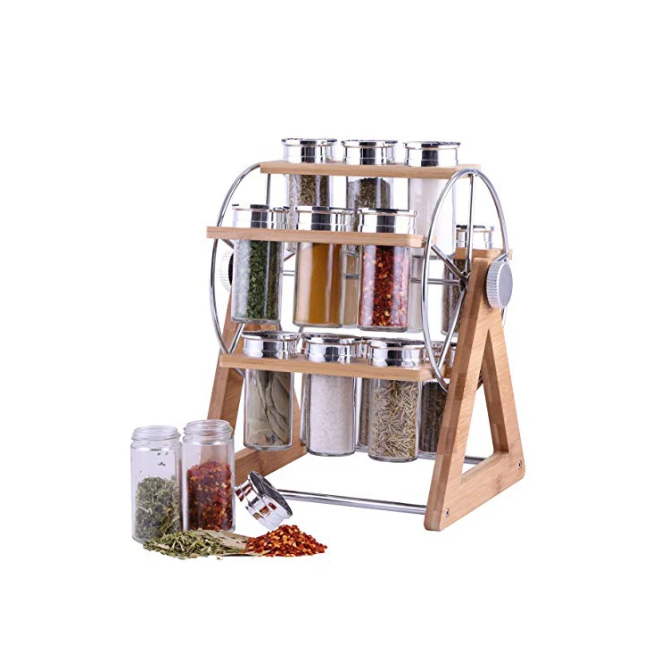 15jar Brown Spice Display Bamboo Ferris Wheel Rotating Spice Rack Wood Buy Spice Display Rack
